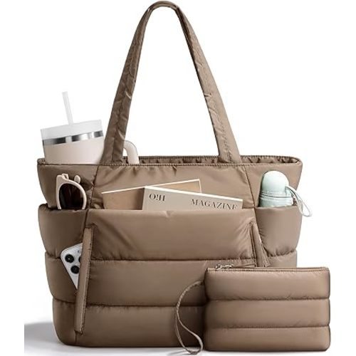 Bagstellar Puffer Tote Bag for Women, Lightweight Puffy Travel Gym Work Bag