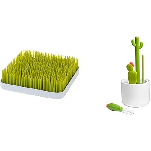 Boon Grass Countertop Baby Bottle Drying Rack + Boon Cacti Bottle Cleaning Brush Set