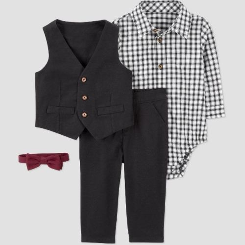 Carter's Just One You® Baby Boys' 4pc Holiday Plaid Bow Tie Set - Black 18M