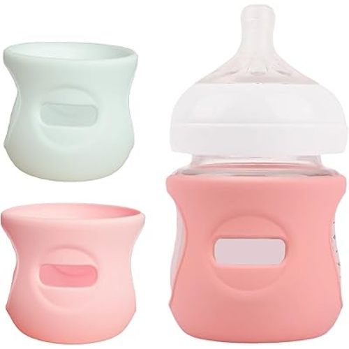 2 Pack Silicone Sleeves Compatible with Philips Avent Glass Baby Bottles 4 oz, to Prevent The Baby Bottles from Breaking, BPA-Free (White+Pink)