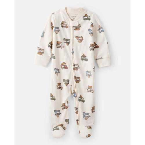 Baby Boy Truck Print Cotton Long-Sleeve Sleep & Play - Ivory - Carter's | Carter's