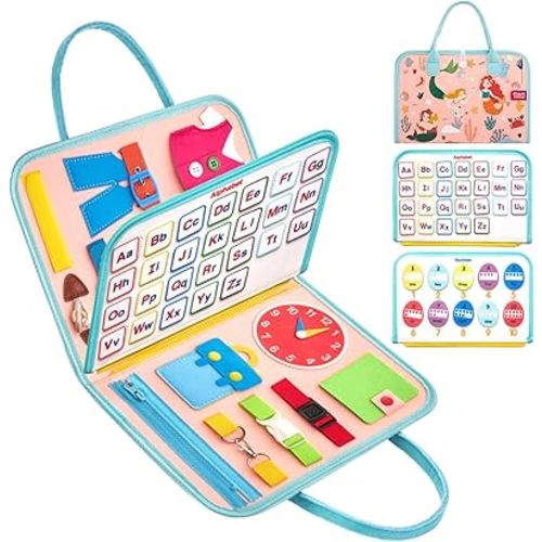 Busy Board Sensory Toys for Toddlers 1 2 3 4, Toddler Travel Activities Educational Toys, Montessori Toys for 2 3 4 Year Old Girls Gift, Little Mermaid