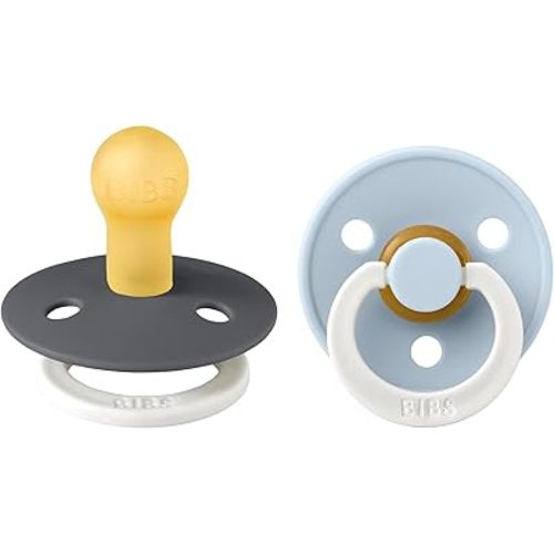 BIBS Pacifiers Colour Collection | Natural Rubber Baby Pacifier | Set of 2 BPA-Free Soothers | Made in Denmark | 0+ Months (Pack of 2) | Baby Blue Night