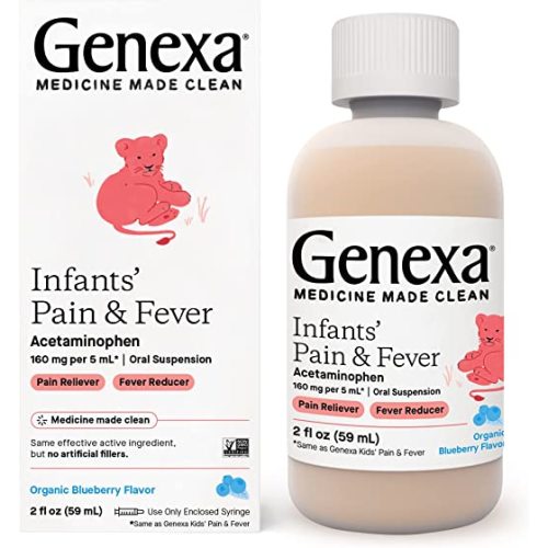 Genexa Infants’ Acetaminophen Oral Suspension | for Babies | Temporarily Relieves Pain and Fever Symptoms | 160 mg per 5 mL | Organic Blueberry Flavor | 2 Fluid Ounces