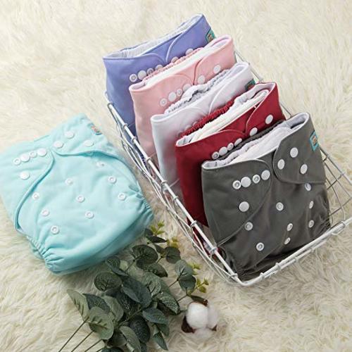 ALVABABY Cloth Diaper, One Size Adjustable Washable Reusable for Baby Girls and Boys 6 Pack with 12 Inserts 6BM100 - All in one
