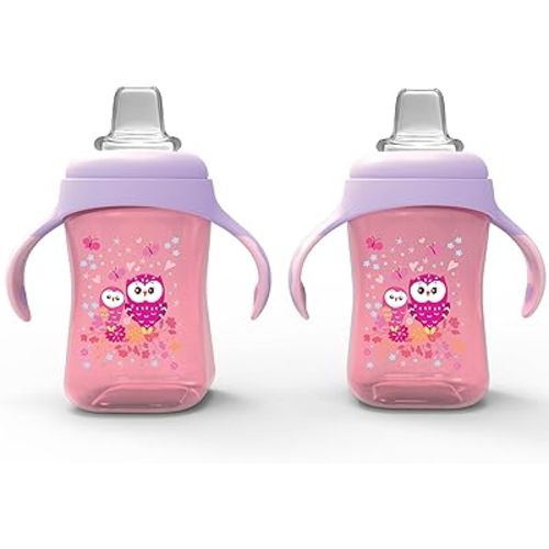 Avima Baby 10 oz Spill Proof Baby Sippy Cup w/Interchangeable Soft Spout Nipple - Trainer Sippy Cup with Handles - BPA Free & Dishwasher Safe Kids Cups - Set of 2, Pink