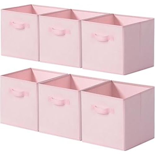 Cupic Cupid 11x11 Storage Cubes, 6 Pack Open Storage Bins with Handles, Storage Cube Organizer for Clothes and Toys, Collapsible Cube Bins for Closet, Shelves, Offices, Pink