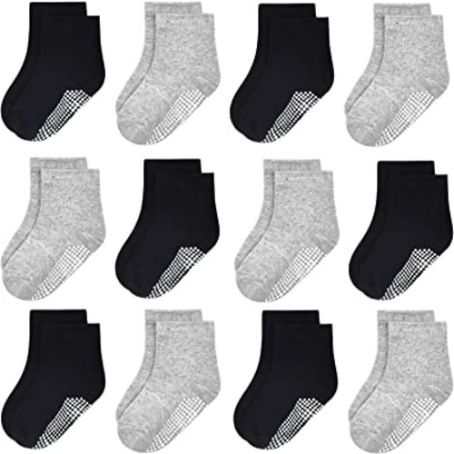 GRPSKCOS Baby Socks Boys Girls, 12 Pairs Non Slip Socks Anti Skid Sticky Cotton Socks for 0-5 Years Infant Toddler Kids