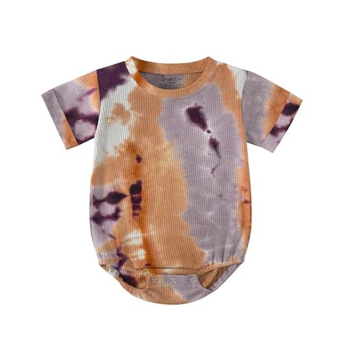 Jimonda Baby Bodysuit Newborn Tie Dye Clothes Infant Waffle One Piece Romper Baby Boys Girls Short Sleeve Jumpsuit Outfits