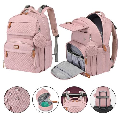 BabbleRoo Diaper Bag Backpack – Multifunctional Baby Bag, Travel-Ready Baby Diaper Bag with Extras, Pink, 1 pk
