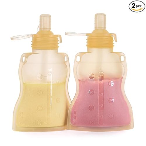 haakaa Pouch Reusable Baby Food Pouch, Reusable Pouches for Toddlers Kids Squeezable Pouch, Washable Freezer - Make Homemade Organic Food for Babies/Toddlers, 4oz, 2 Pack (Yellow)