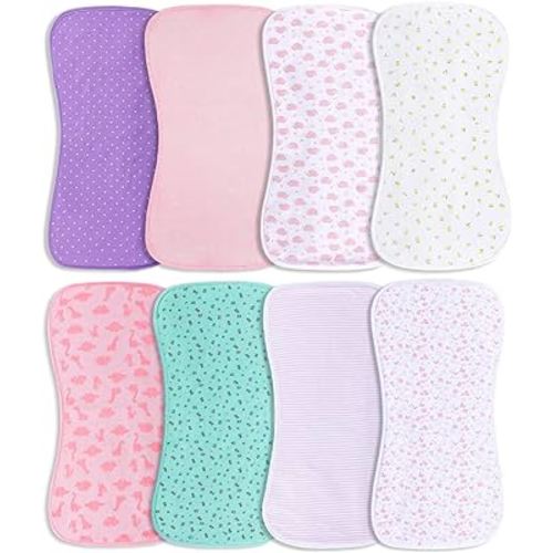 Hakochia Burp Cloths for Baby Girls Organic Cotton Large Burp Clothes Extra Absorbent Soft Burping Rags Spit Up Cloth Sets for Newborns 8 Pack