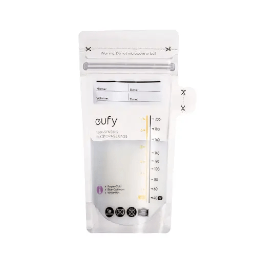 eufy Breast Milk Storage Bag with Temperature Sensing Color Change, Milk Storing Bags for Breastfeeding, 7 oz Disposable Storage Bags, Self-Standing, Leakproof Milk Freeze Storage Pouches (120 Pieces)