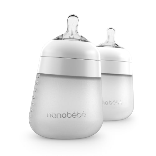Nanobebe Anti-Colic Flexy Silicone Baby Bottles | White, 9 oz, 2 Pack