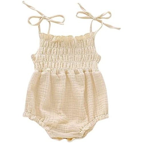 Baby Girl Solid Colored Onesie Backless Summer Romper Adjustable Tie Jumpsuit Sling Sleeveless Bodysuit