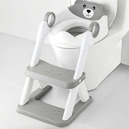 Potty Training Seat, Upgrade Triangular Stabilized Base 2 in 1 Toddler Toilet Seat with Splash Guard, Anti-Slip Pad, Step Stool, Grey
