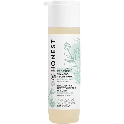The Honest Company 2-in-1 Cleansing Shampoo and Body Wash for Sensitive Skin, Tear-Free, Hypoallergenic with Naturally Derived Ingredients, Fragrance-Free, 10 fl oz