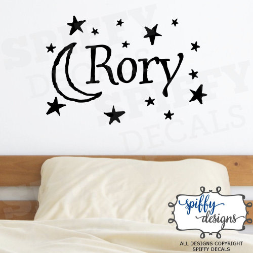 Personalized Name Wall Decal Moon Stars Vinyl Sticker Decor Sticker Custom Boy or Girl by Spiffy Decals