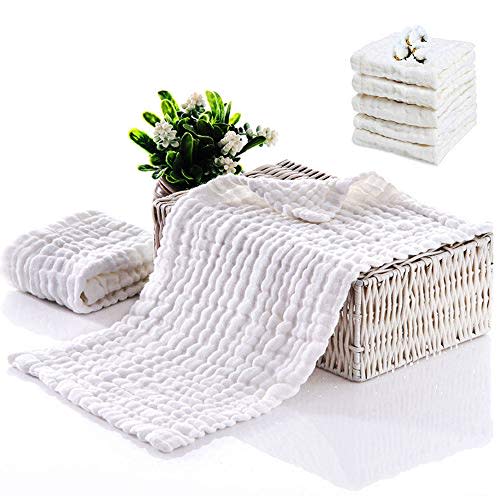 BELIZ Muslin Burp Cloths - Burp Clothes for Baby Boy, Girl, 100% Organic Cotton, Cloth Diapers, Baby Burp Cloths, 9 Layers Large 20" X 10" Extra Absorbent Soft Unisex, Baby Washcloths (White 5 Pack)