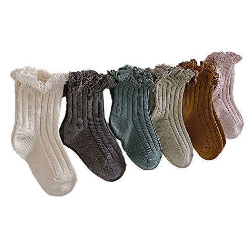 Ashmyova Baby Girls Vintage Ankel Lace Socks Toddler Ruffles Casual Dress Socks 6 Pack