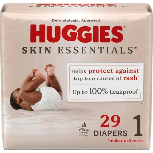 Huggies Size 1 Diapers, Skin Essentials Baby Diapers, Size 1 (8-14 lbs), 29 Count, Packaging May Vary