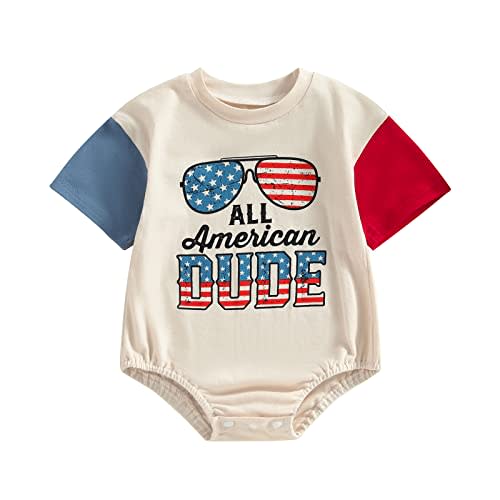 MoZiKQin Baby Boy Girl 4th of July Outfit Newborn Oversized USA Romper American Flag Onesie Independence Day Outfit