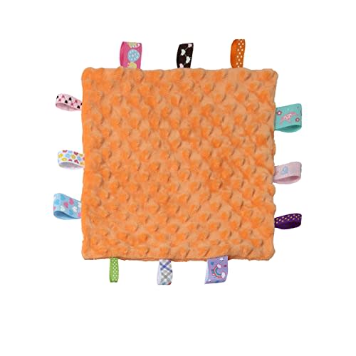 CREVENT Tag Security Blankets for Babies, Soft Small Loveys for Girls Boys, Baby Comforter Sensory Blanket, Great Gifts for Birthday Baby Shower (10"X10" Orange Tag)