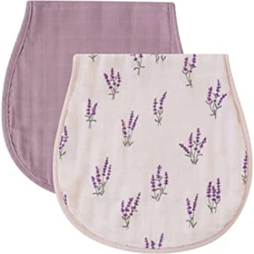 LifeTree Muslin Baby Burp Cloths - Ultra Soft 2 Pack Organic Cotton Large 22'' by 10'' Absorbent Milk Spit Up Rags - Burping Cloths for Newborn, Girls Boys (Lavender & Mauve)