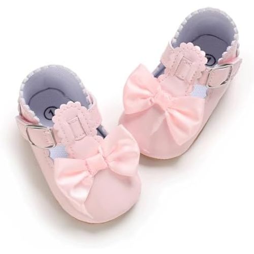 Baby Girl Mary Jane Flats Dress Shoes - Infant Newborn Shoes Anti-Slip Soft PU Leather Party School Wedding Princess Baby Girl Shoes 0-18M