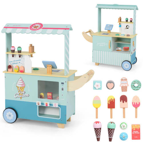Kids Ice Cream Truck Pretend Play Set for Toddlers With Vending Machine-Green