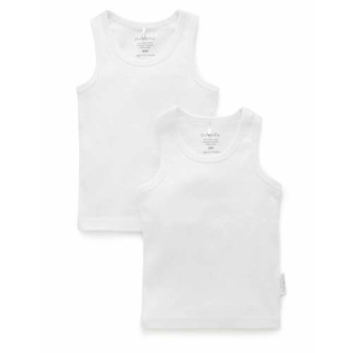 2 Pack Rib Singlet - White - Purebaby
