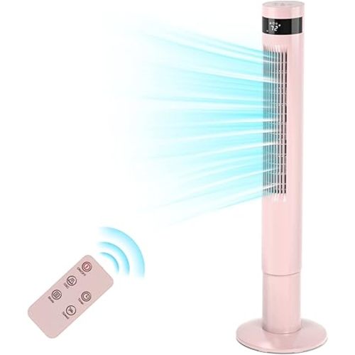 Antarctic Star Tower Fan Portable Electric Oscillating Fan Quiet Cooling Remote Control Standing Bladeless Floor Fans 3 Speeds Wind Modes Timer Bedroom Office (43 inch, Pink)