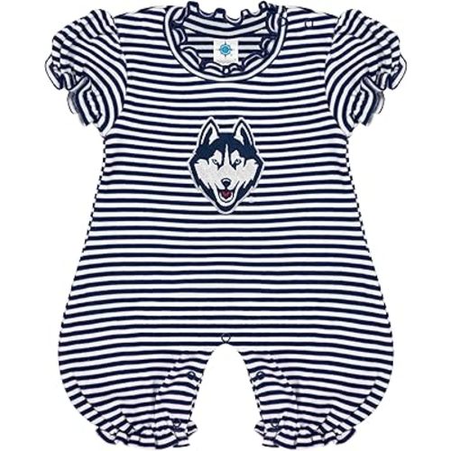 College Baby NCAA Striped Puff Sleeve Romper – for Girls (Newborn-12 Mos)