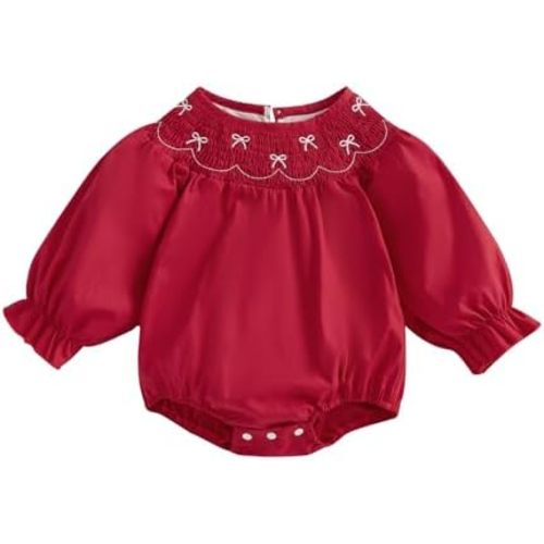 Newborn Infant Baby Girl Smocked Romper for Fall Toddler Girls Bow Jumpsuit Long Sleeve Top Spring Clothes