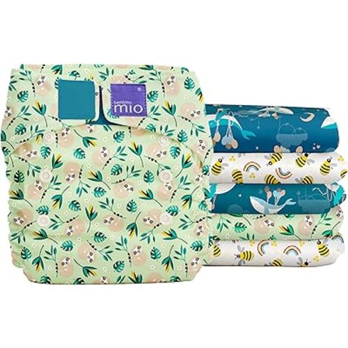Bambino Mio, Miosolo Classic Reusable Cloth Diapers Set, Adjustable Size, Rainforest Print, Pack of 6