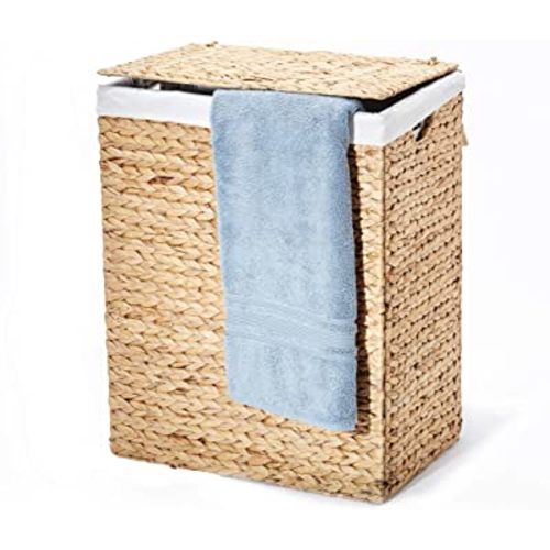 Seville Classics Premium Natural Handwoven Portable Laundry Bin Basket with Carrying Handles, Household Storage for Clothes, Linens, Sheets, Toys, Natural Water Hyacinth, Oval Hamper