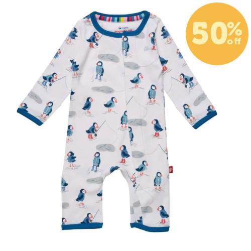stud puffin organic cotton magnetic fuss free coverall – Magnetic Me