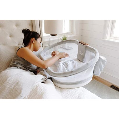 HALO BassiNest Swivel Baby Bassinet, Soothing Center, Vibration and Sound, Luxe Series, Dove Grey Tweed