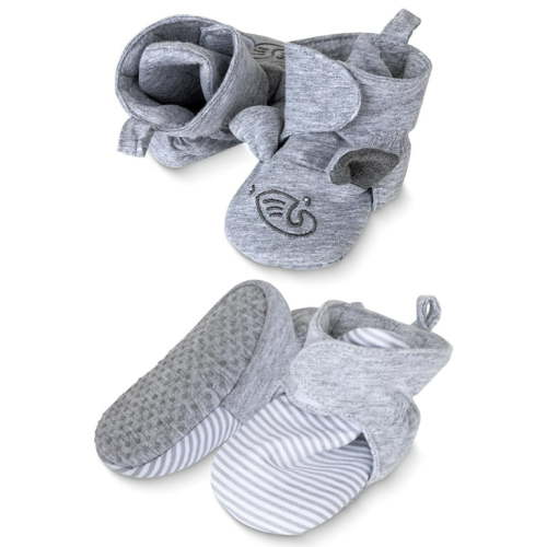 Baby Booties Girls 0-3 Months, 100% Cotton, (Grey Elephant - Stripes)