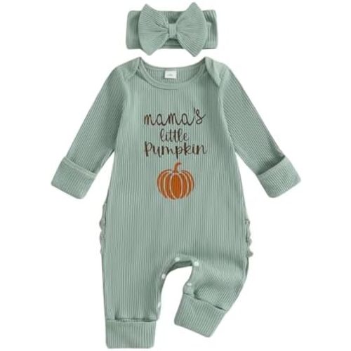 My First Halloween Baby Girl Outfit Mamas Little Pumpkin Long Sleeve Romper Jumpsuit Newborn Girl Outfits Clothes