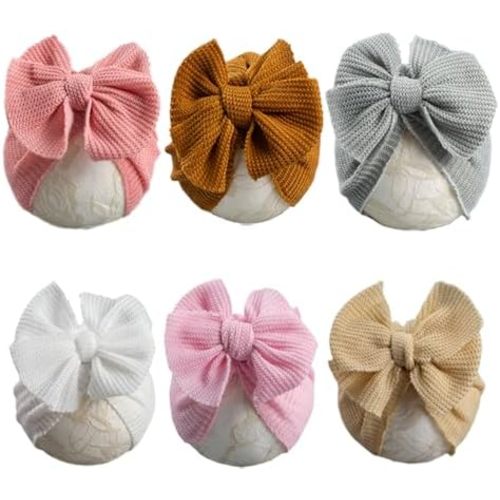 Baby Girls Hair Bow Turban Hat 6PCS Set, Top Bowknot Head Wrap Beanie India Caps for Infant Toddlers
