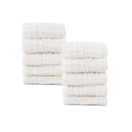 Baby Muslin Washcloths- Natural Organic Cotton Baby Wipes - Soft Newborn Baby Face Towel for Sensitive Skin- Baby Registry as Shower Gift, 10 Pack 10x10 inches By MUKIN (White)