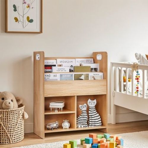 VECELO Wooden Bookcase Magazine/Book Display Storage Cabinet Bookshelf and Toy Storage, Teak Color