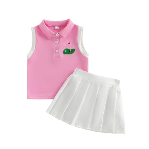 Toddler Girl Golf Outfits Hole In One Golf Sleeveless Polo T-shirt Tops And Pleated Skirt 2Pcs Baby Summer Clothes