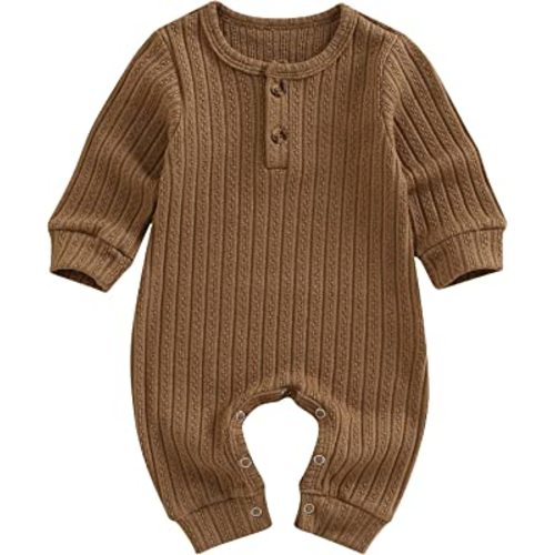 Ynibbim Winter Newborn Baby Boy Girl Solid Romper Unisex Infants Hooded Outfit Clothes Waffle Cotton Button Jumpsuits