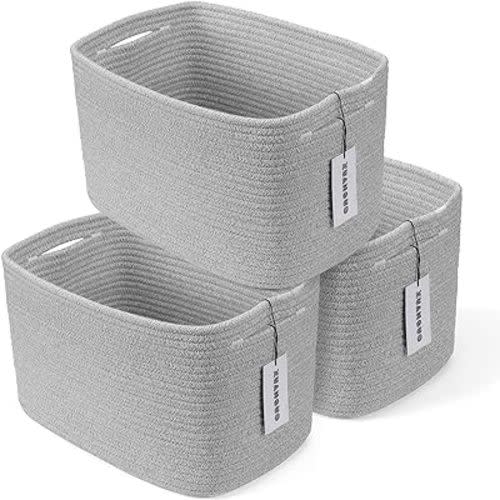 Cotton Rope storage Basket Bins Woven Basket for Organizing Shelves Rectangle Decorative Baskets For storage Clothes Toys Books Towels Square Wicker Nursery basket organizer 3 pack grey