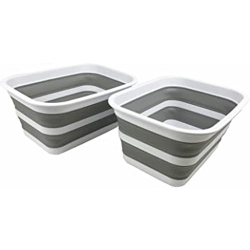 SAMMART 12L (3.17Gallon) Collapsible Tub - Portable Outdoor Picnic Tray - Portable Washing Basin - Space Saving Plastic Washtub (White/Grey (Set of 2))