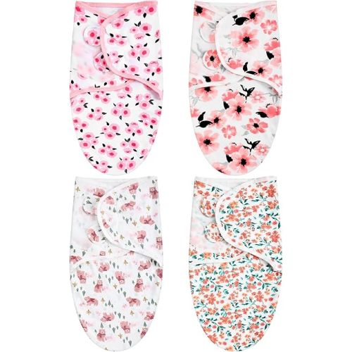 Newwiee 4 Pcs Preemie Baby Swaddle Wrap Adjustable Cotton Preemie Swaddle Blanket for Newborn Boys Girls(Flower Style,Fit for Preemies)