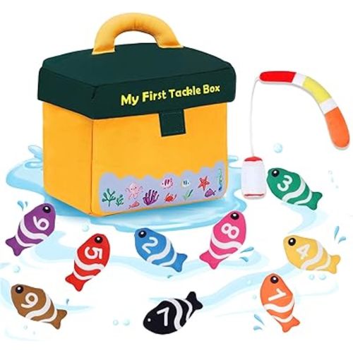 My First Tackle Box Plush, Baby Fishing Toy Plushy with 10 Pcs Tool Plushies for Toddlers, First Birthday Gifts for Boys Girls
