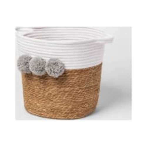 Cloud Island Decorative Basket - Large Coiled Rush Pom White